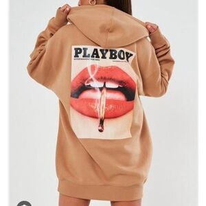 Missguided X Playboy Magazine Print Lip Oversized Hoodie Sweatshirt Dress Size 6